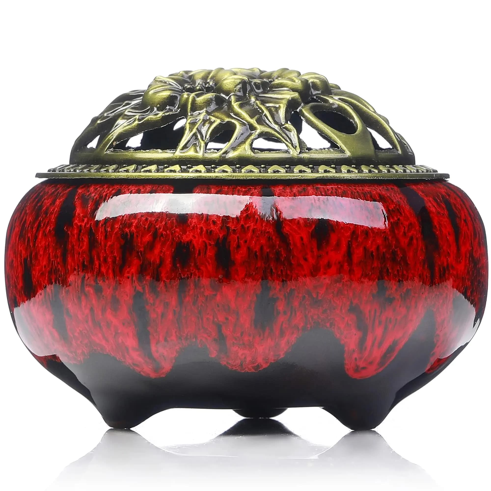 Incense Burner with Calabash Incense Stick Holder - Porcelain Charcoal Censer for Use with Resin Granular Powder Cone or Coil