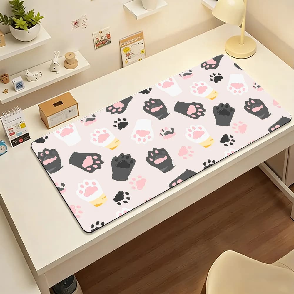 Colorful Cat Paw Print Mouse Pad For Office Gaming And Keyboards Non-Slip Large Waterproof
