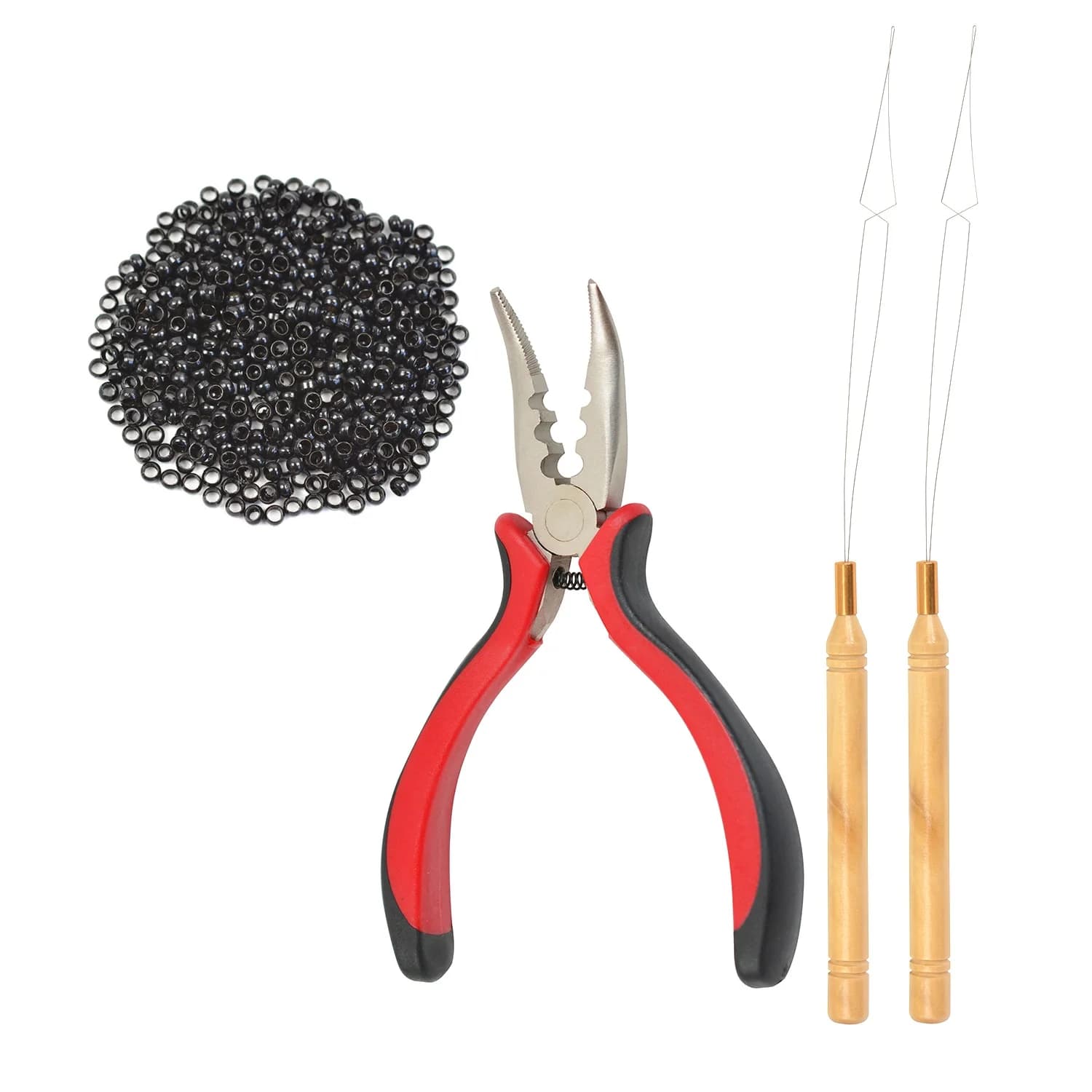 Kit di strumenti per extension per capelli: micro anelli, perline, pinze con rivestimento in silicone, uncinetto, aghi ad anello per extension I-Tip