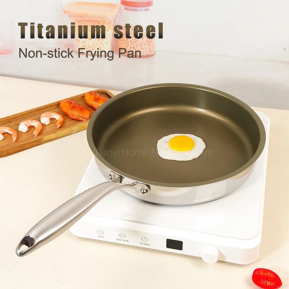 Titanium Non-Stick Frying Wok Stainless Steel Skillet For Egg Steak Kitchen Cookware Compatible With Gas Stove Induction Cooker