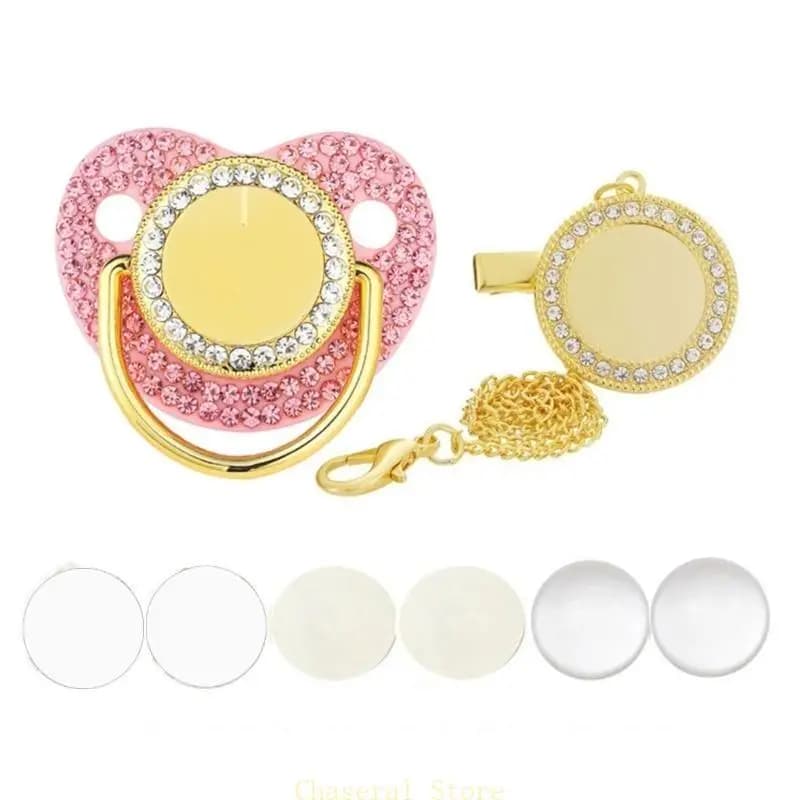 1 Set Sublimation Blank Baby Pacifier Aluminum Sheet Heat Transfer Soother Dummy Nipple with Pacifier Clip Chain