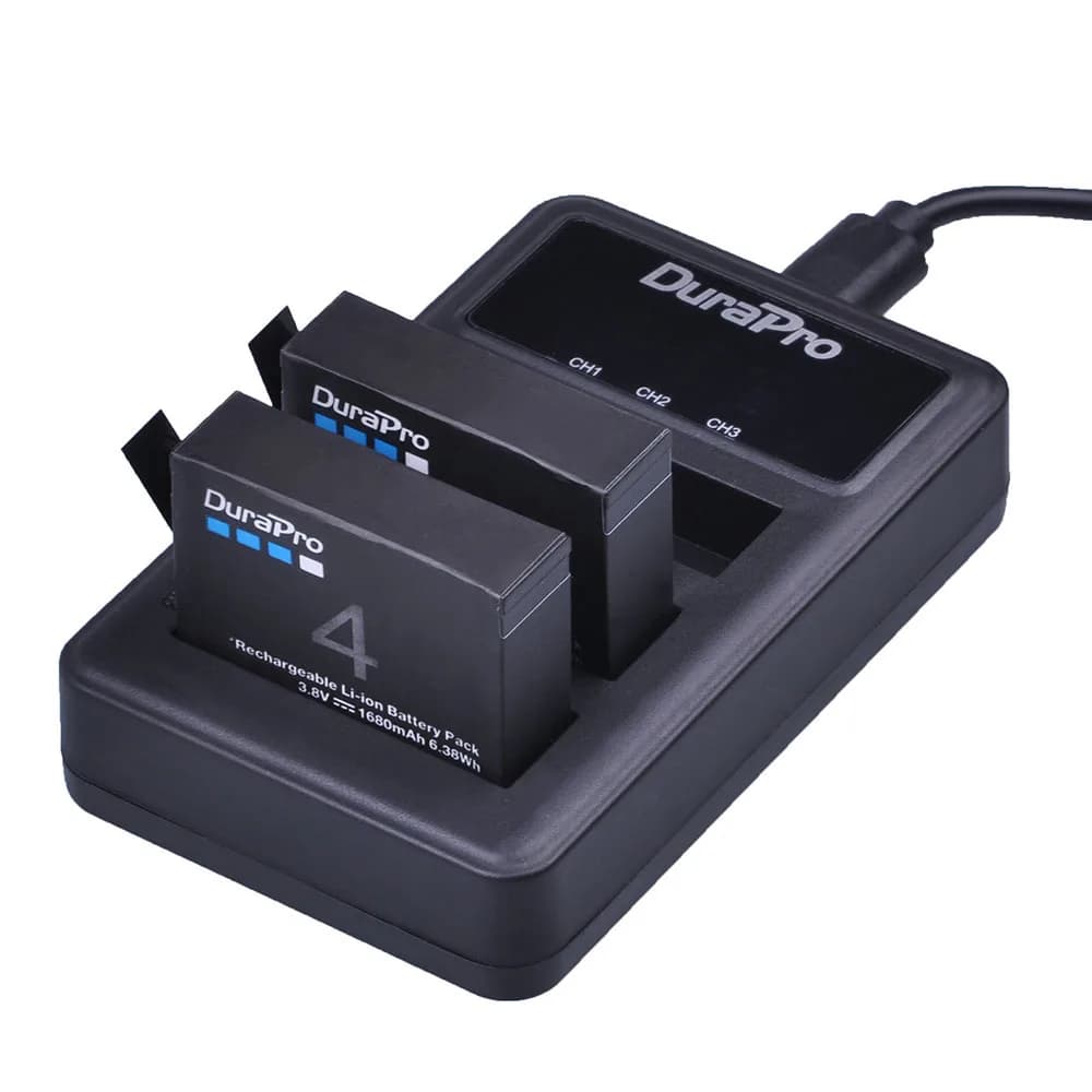 DuraPro 1680mAh Bateria For Go Pro Hero 4 Battery + LED 3 Slot Charger for Gopro HERO4 Black Silver Action Camera AHDBT-401