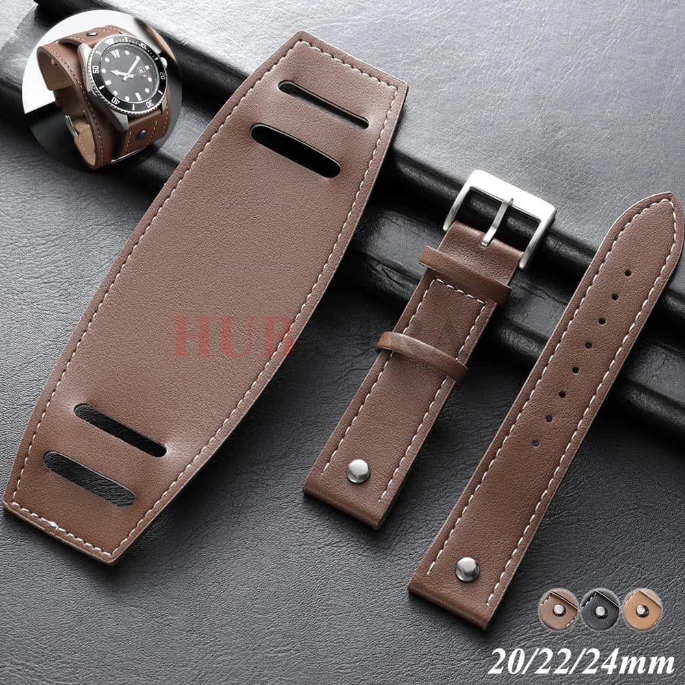 Leather watch bracelet 20mm 22mm 24mm with cowhide leather strap Mat Bund Business style retro black brown for men women wrist strap
