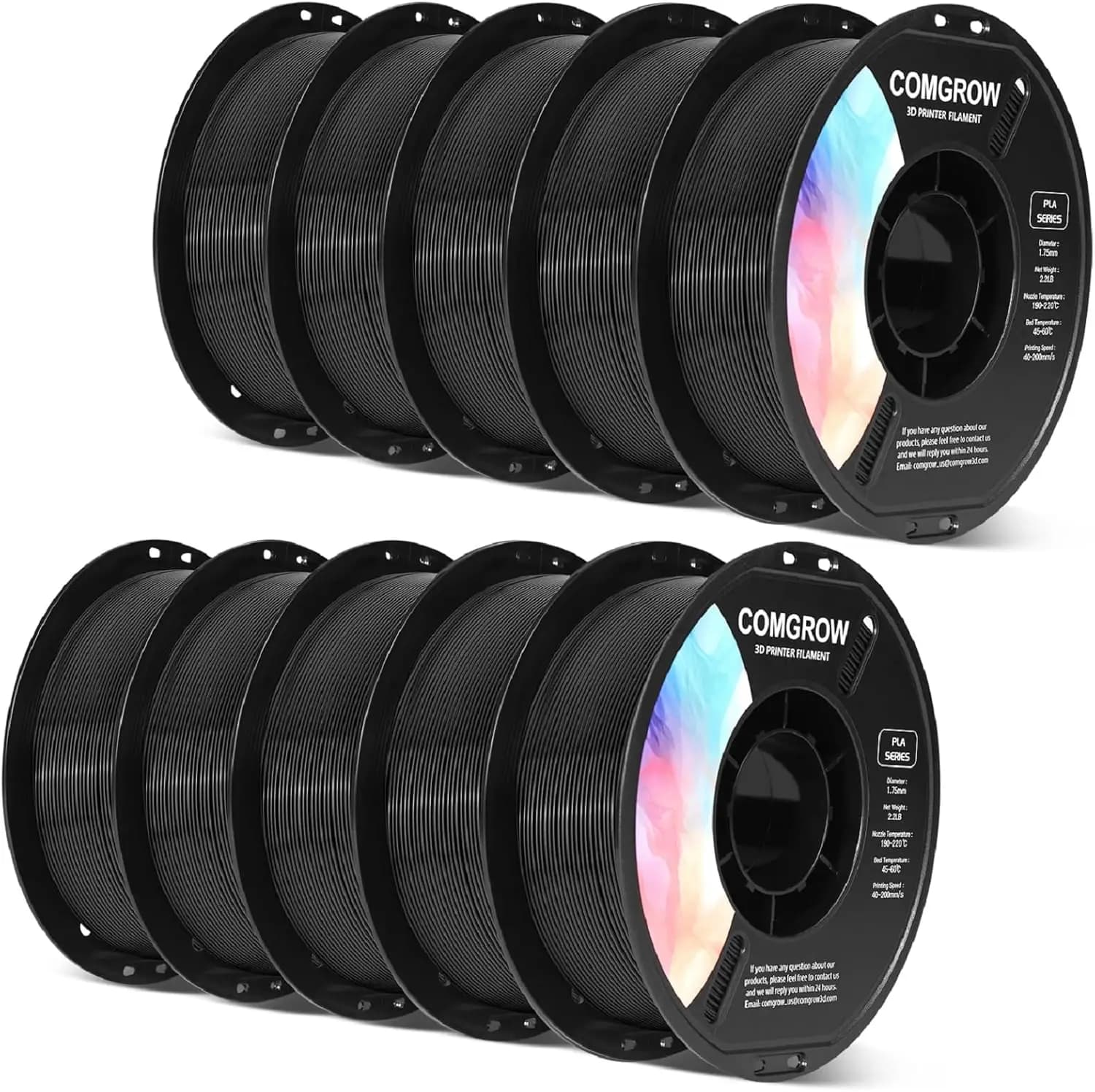 ^For PLA 3D Printer Filament, 3D Printer PLA Filament 1.75mm, Dimensional Accuracy +/- 0.02 mm, 10 Rolls of 1KG Spool PLA Black