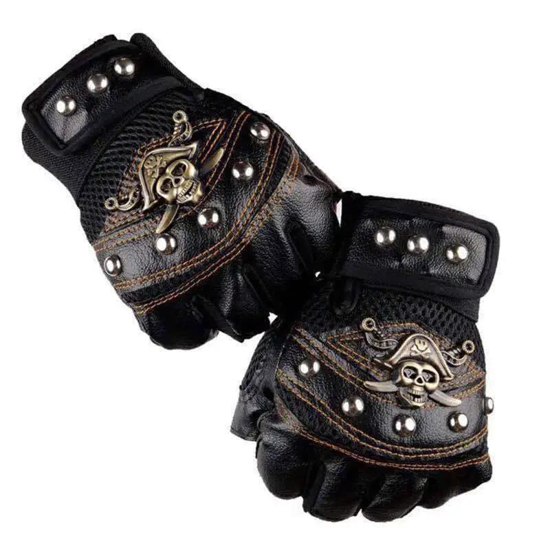 Leather gloves with rivets with punk skulls Man Women's Fashion Hip Hop Gloves half fingers non-slip Motorcycle Accessories