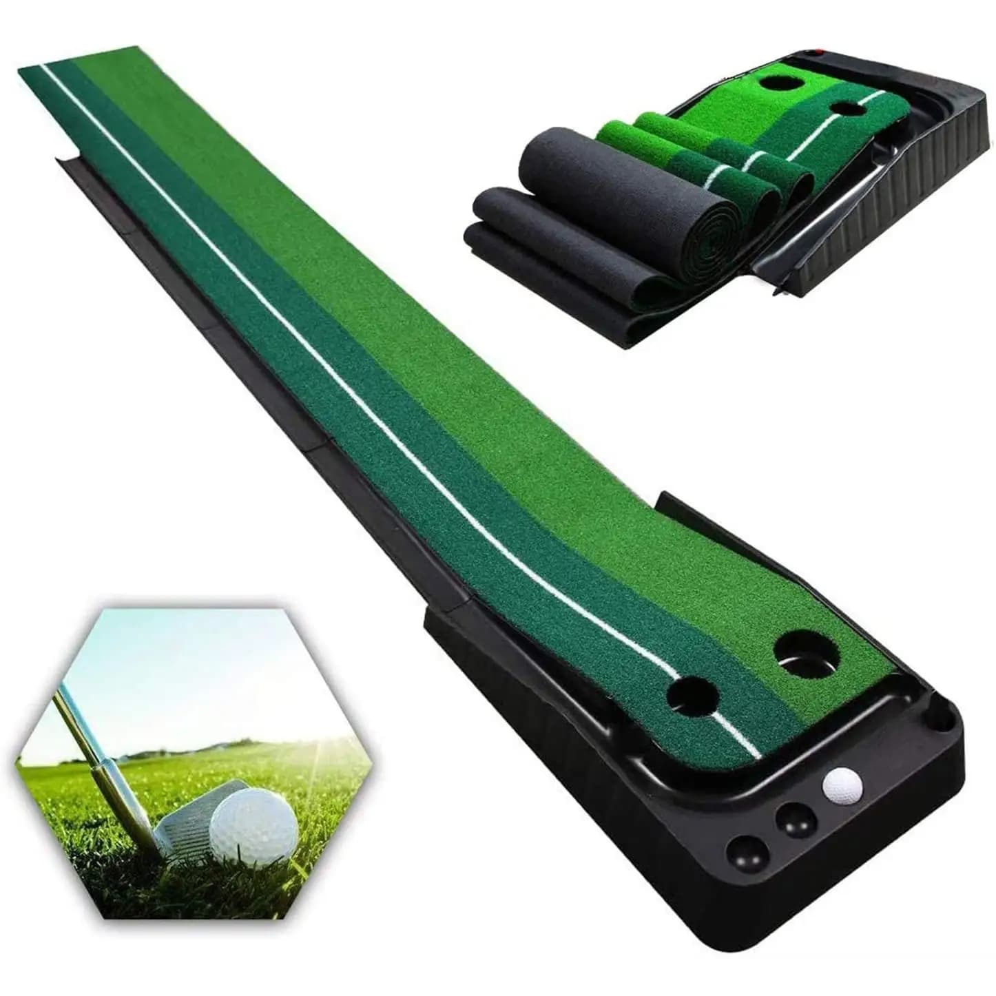 Foldable 2.5M/3M Golf Putting Trainers Golf Green Mats with Automatic Ball Return Track & Barrier