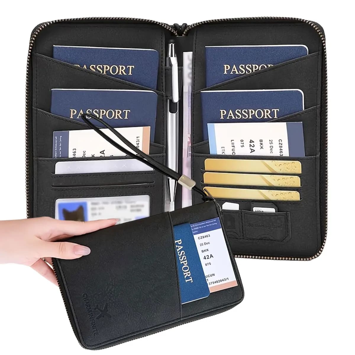 1PC RFID Blocking Passport Wallet – Large Capacity Multi-Compartment Card Holder, Travel Document Organizer, Durable ZSY