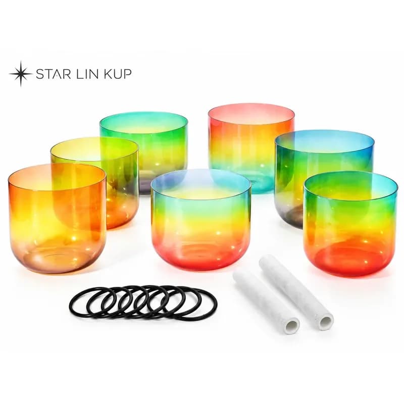 STAR LIN KUP 6 Inch 432Hz Clear Rainbow Chakra Quartz Crystal Singing Bowl for Sound Healing Meditation Yoga with Mallet