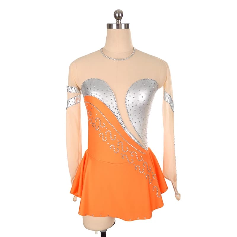 Modello girocollo in pizzo floreale per ragazze, pattinaggio su ghiaccio, vestito da pattinaggio a rotelle, balletto, collant