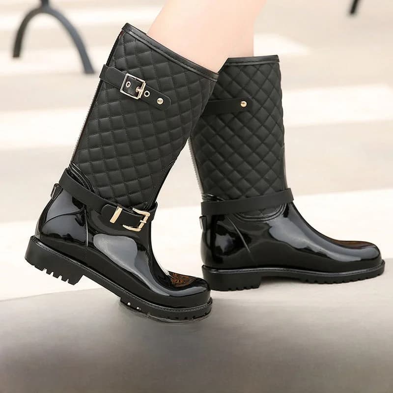 Fashionable Diamond Grid Mid-Calf Rain Boots Women's Waterproof Warm Decoration Accessories Direct Sale Yangjing Brand