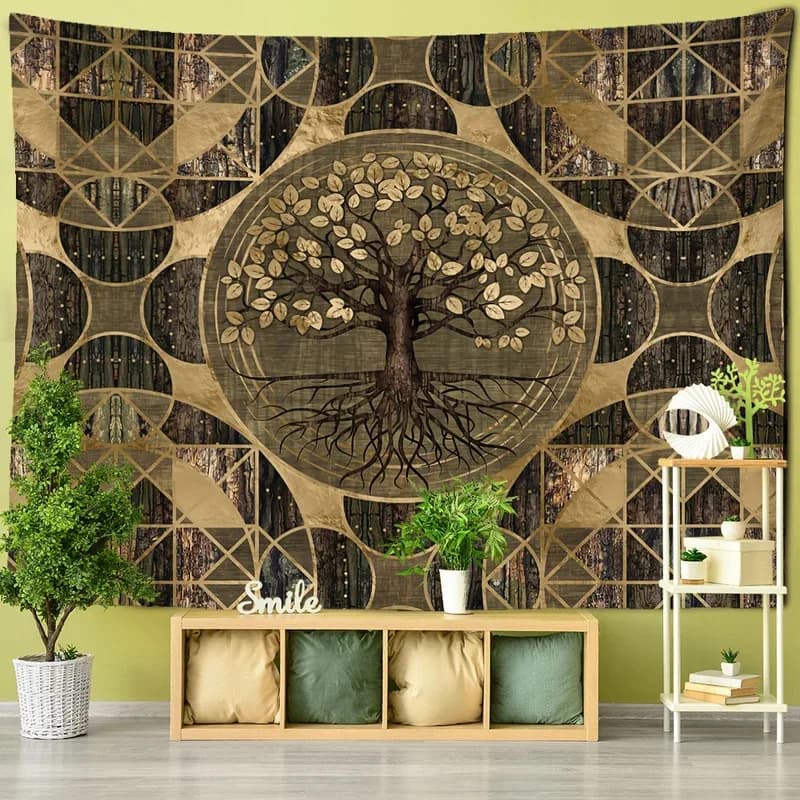 VIKAMA Tree of Life Tapestry, Psychedelic Bohemian Wall Art, Mystical Backdrop for Meditation Spaces, Sacred Symbol Home Decor