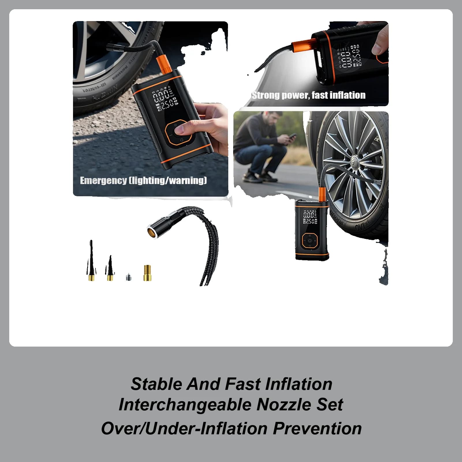 Compressore d'aria portatile USB ricaricabile Gonfiaggio Strumenti automobilistici Pompa d'aria per pneumatici per auto portatile per motociclette