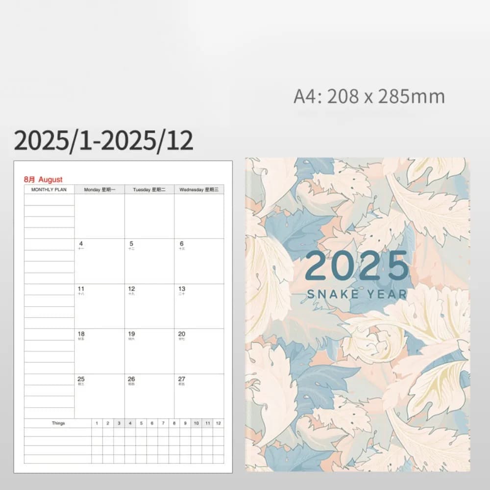 Quaderni pianificatori A4/A5 2025 84 pagine Carta spessa Giorno/Stimana/Ano Agenda Planner Blocco note Pratico libro dati multifunzione