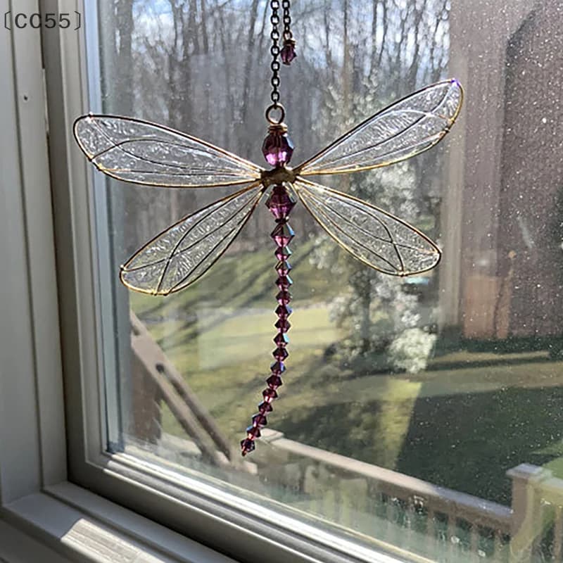 〔CC55〕Creative Metal Wing Dragonfly Crystal Suncatcher Garden Wind Chimes Butterfly Home Decor Window Car Ornaments