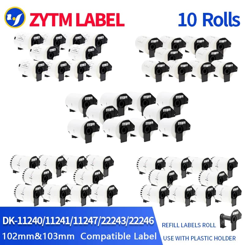 10 Rolls Brother Compatibl DK-11240/DK-11241/DK-11247/22243/DK-22246 Label for QL-1100/1110 With Plastic Holder