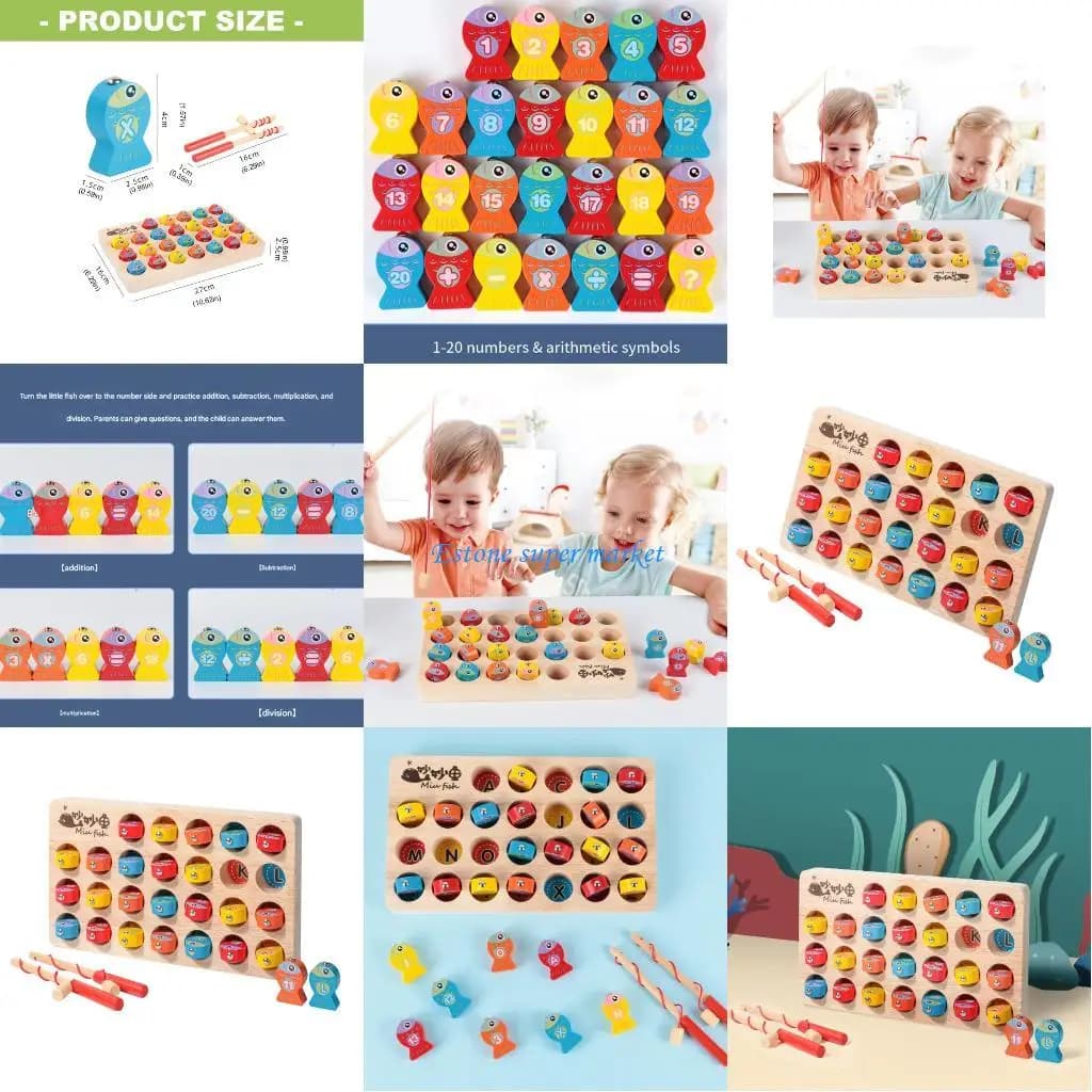 090B Giocattolo educativo da pesca magnetico in legno per attività apprendimento per bambini con miglioramento cognitivo del