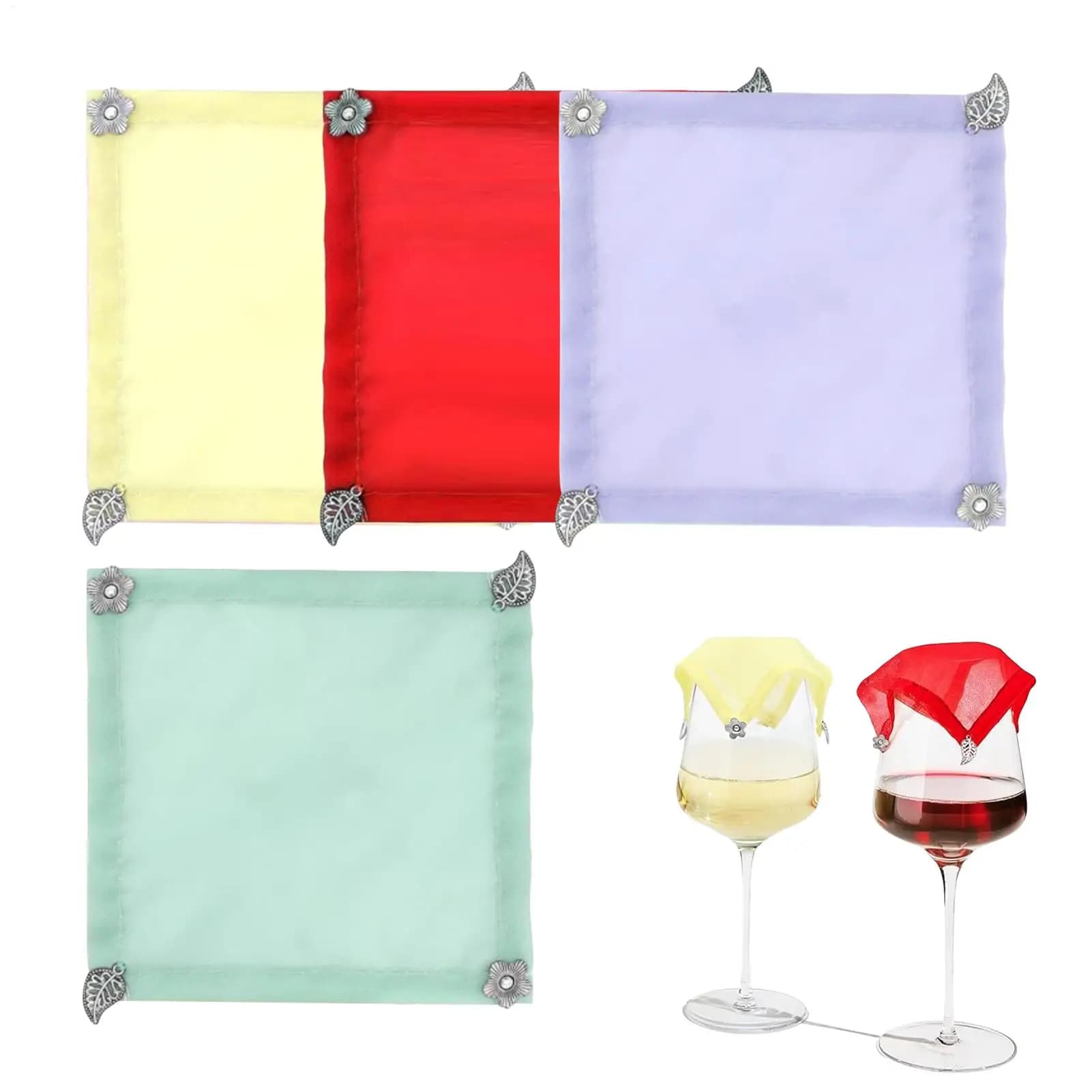 Wine Covers For Glasses 4 Pieces Screen Lid Breathable Top With Charm For Outdoor Holiday Dinner Picnic Wedding Party Home