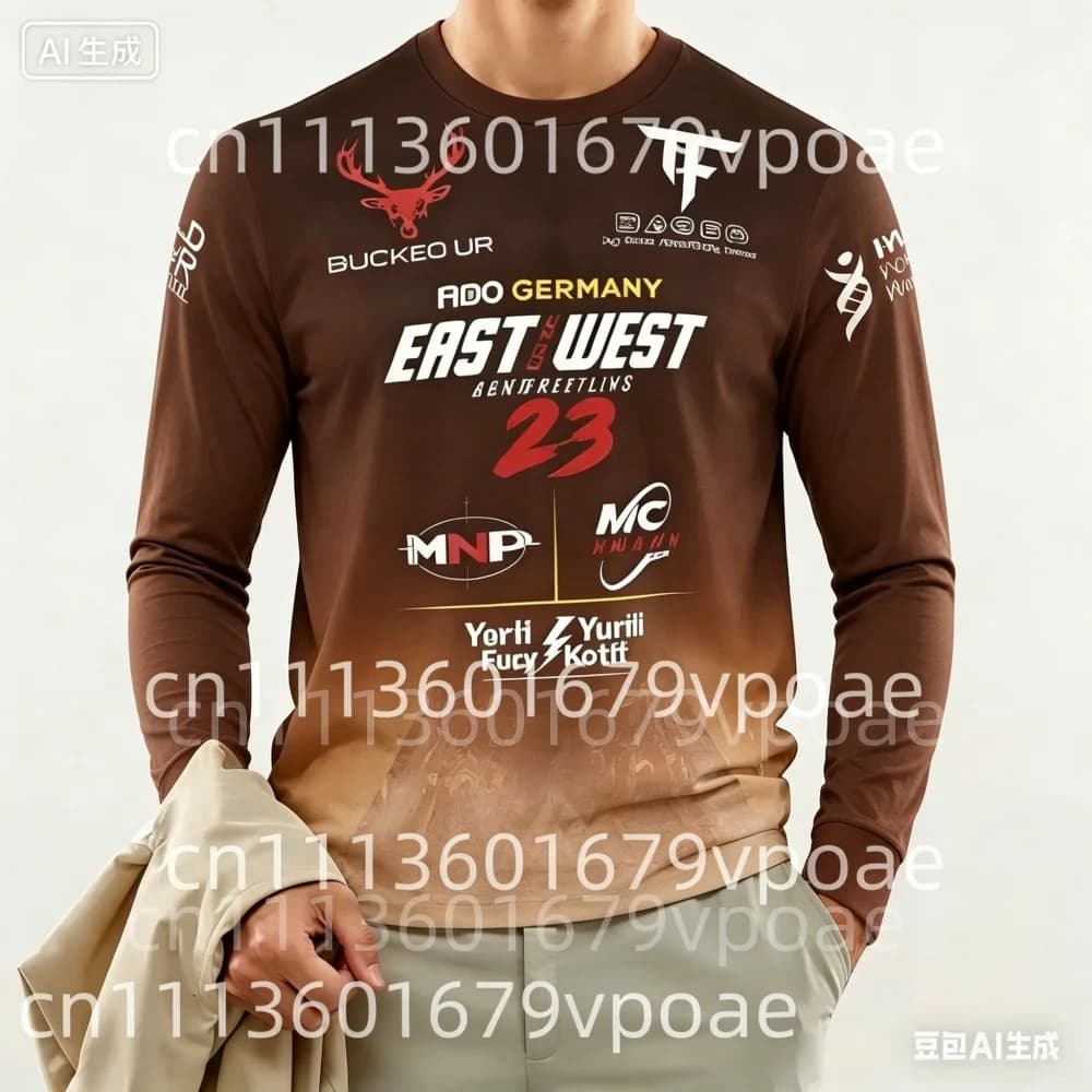 T-shirt da uomo a girocollo a maniche lunghe con stampa di lettere alla moda, top casual per tutti i giorni, stile streetwear.