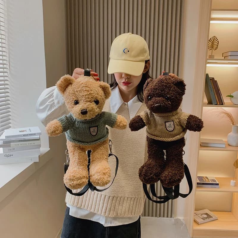 Simpatico orso di simulazione borsa a tracolla farcita in peluche nuovo cartone animato animale orso zaino in peluche regalo di compleanno per bambini piccolo zainetto