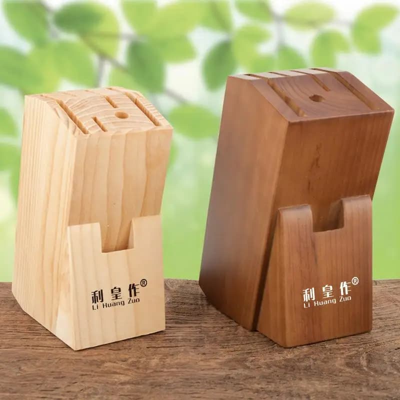 Large Slot Wooden Knife Holder Home Use Rubber Wood Kitchen Knife Storage Rack Multi-Function Kitchen Utensil Organizer