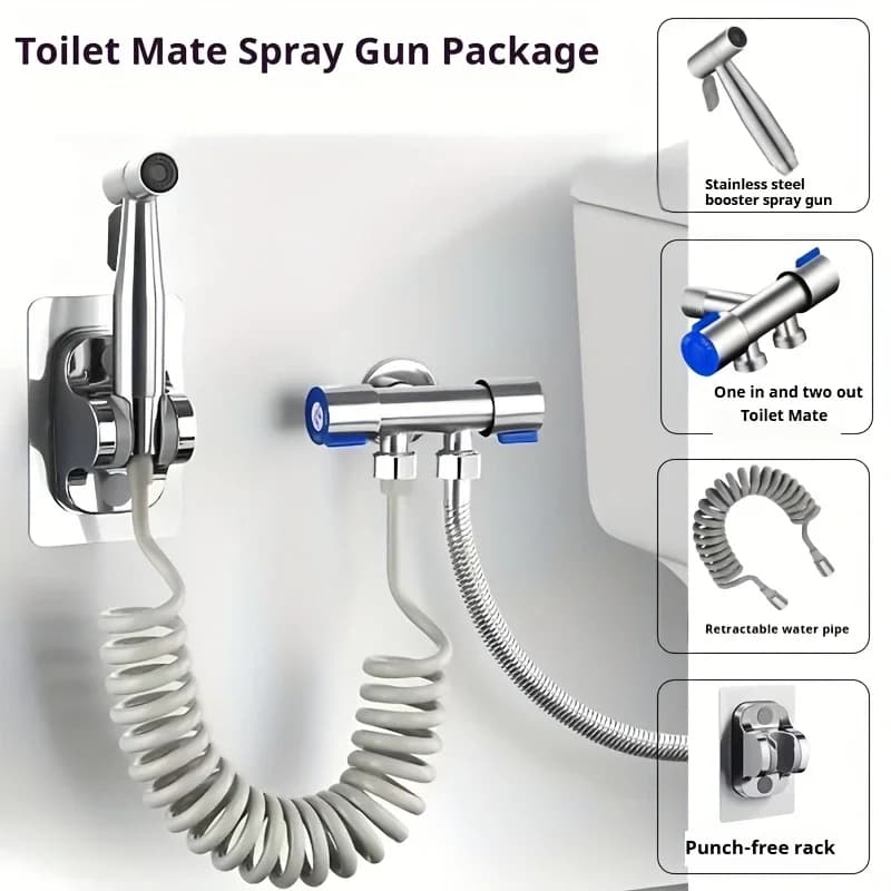 Kit doccia portatile ad alta pressione - Pistola per la pulizia del bagno in acciaio inossidabile con WC/doccia autopulente
