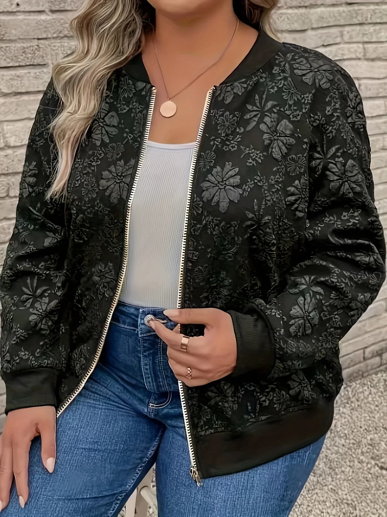 Giacca con zip varsity da baseball taglie forti