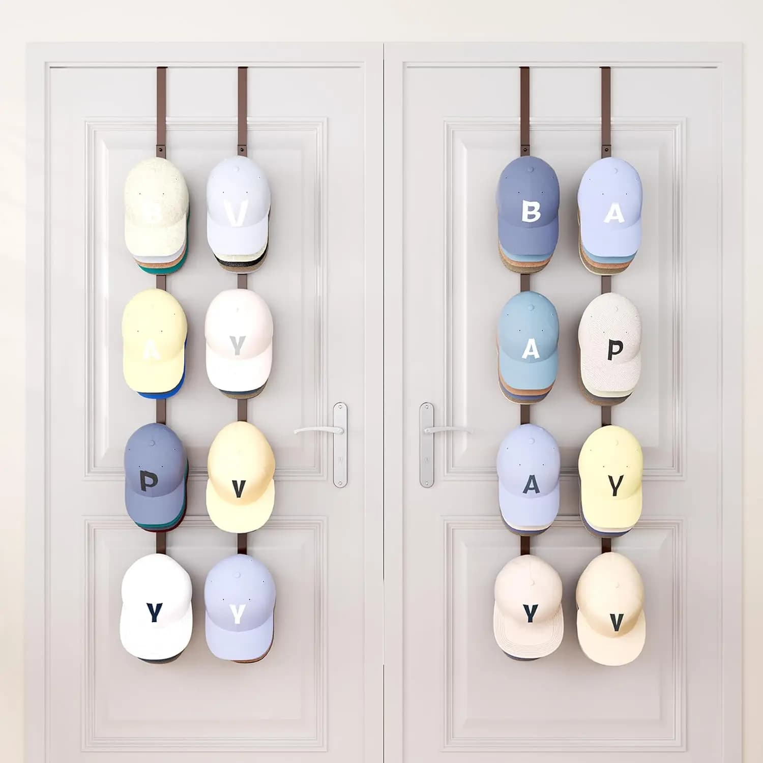 Organizzatore per cappelli da appendere alla porta, confezione da 4, con 16 ganci, contiene 80 cappelli, appendiabiti in metallo per camera da letto e armadio