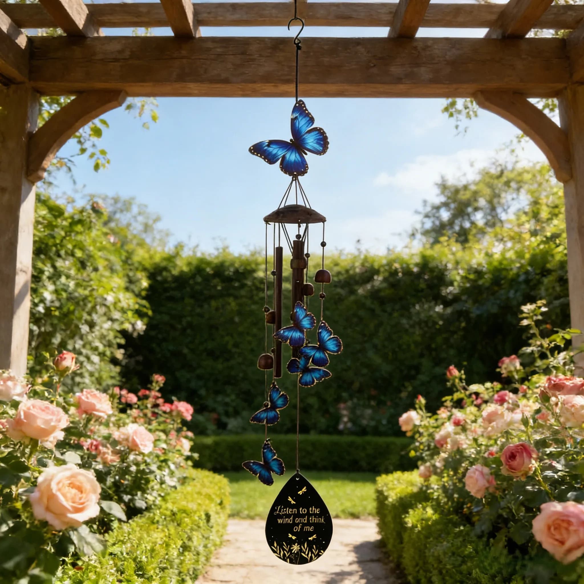 Outdoor metal wind chime with dragonfly butterfly hummingbird for garden patio balcony and indoor decoration ambiance