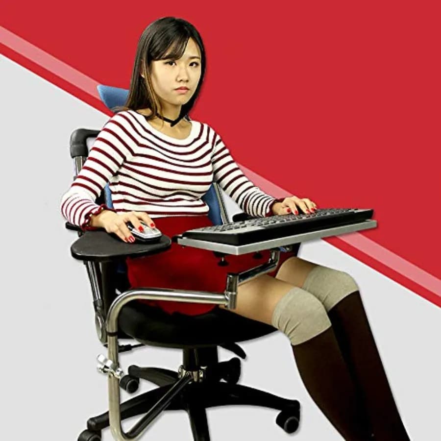 Workstation and gaming keyboard stand with aluminum alloy construction, matte black finish, adjustable clamp for chairs or roun