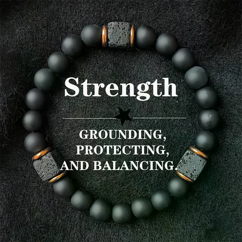 Elastic Adjustable Mens Bracelet 8mm Black Onyx & Lava Stone Beads Bracelet For Men Beads Charm Bracelet With Elastic Cord