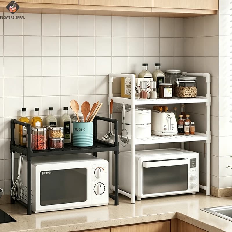 1 scaffale portaoggetti per microonde da cucina, salva spazio sul piano di lavoro della cucina, scaffali portaoggetti per utensili e accessori da cucina