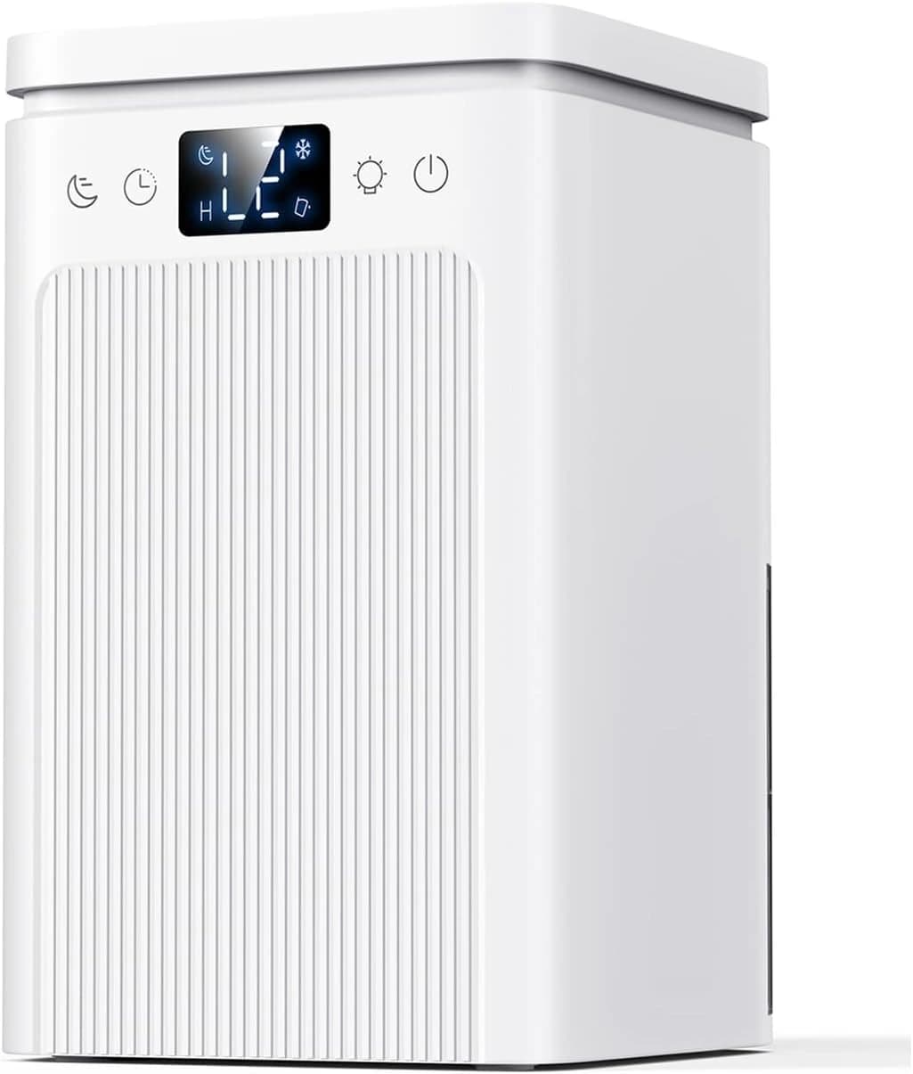 Dehumidifier for Home, 75 OZ Water Tank, Quiet , Auto Shut Off, Auto Defrost, Timer, Sleep Mode, 7 Color Light Dehumidifier - White