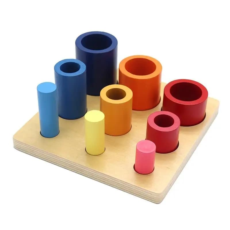 Giocattoli Montessori in legno per la prima educazione dei bambini diversi cerchi e cilindri bloccano il giocattolo per bambini con cognizione della forma del colore abbinato