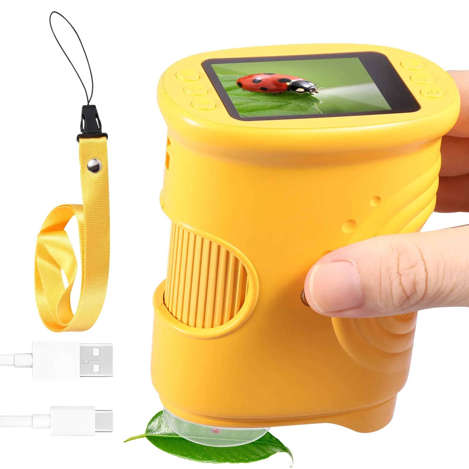 Microscopio Portatile per Bambini 1000X Ricaricabile con Schermo IPS da 2 Pollici, Mini Microscopio Portatile per Bambini