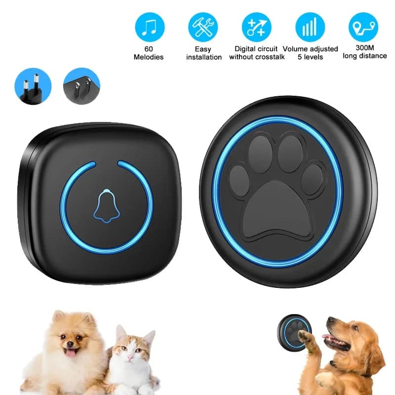 Campanello a pulsante Pet Touch Ringer con portata di 300 m/984 piedi, 60 suonerie, volume elevato, per addestramento cani e gatti, campanello smart per casa, US EU