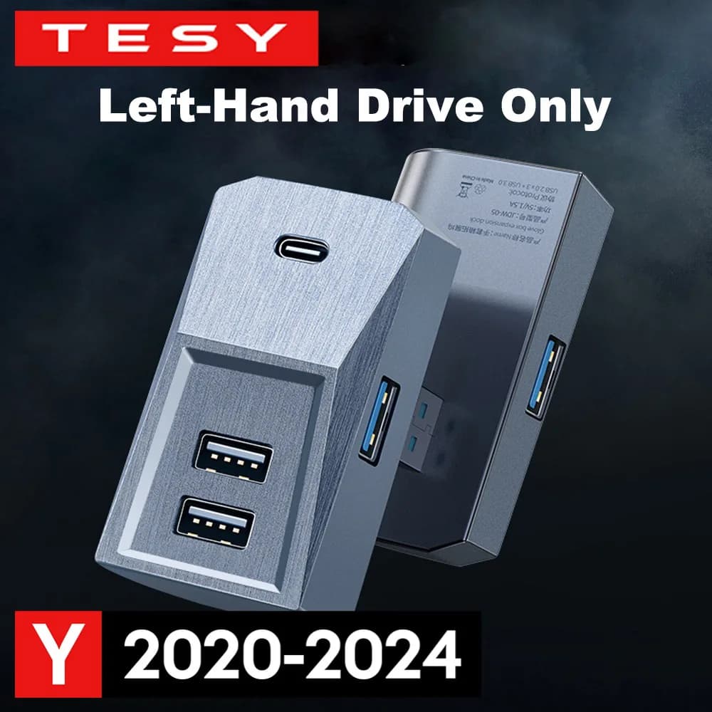 Per Tesla Model Y 2020-2024 Guida a sinistra Guanti Docking Station Caricatore rapido Adattatore hub USB Alimentato Splitter Estensione