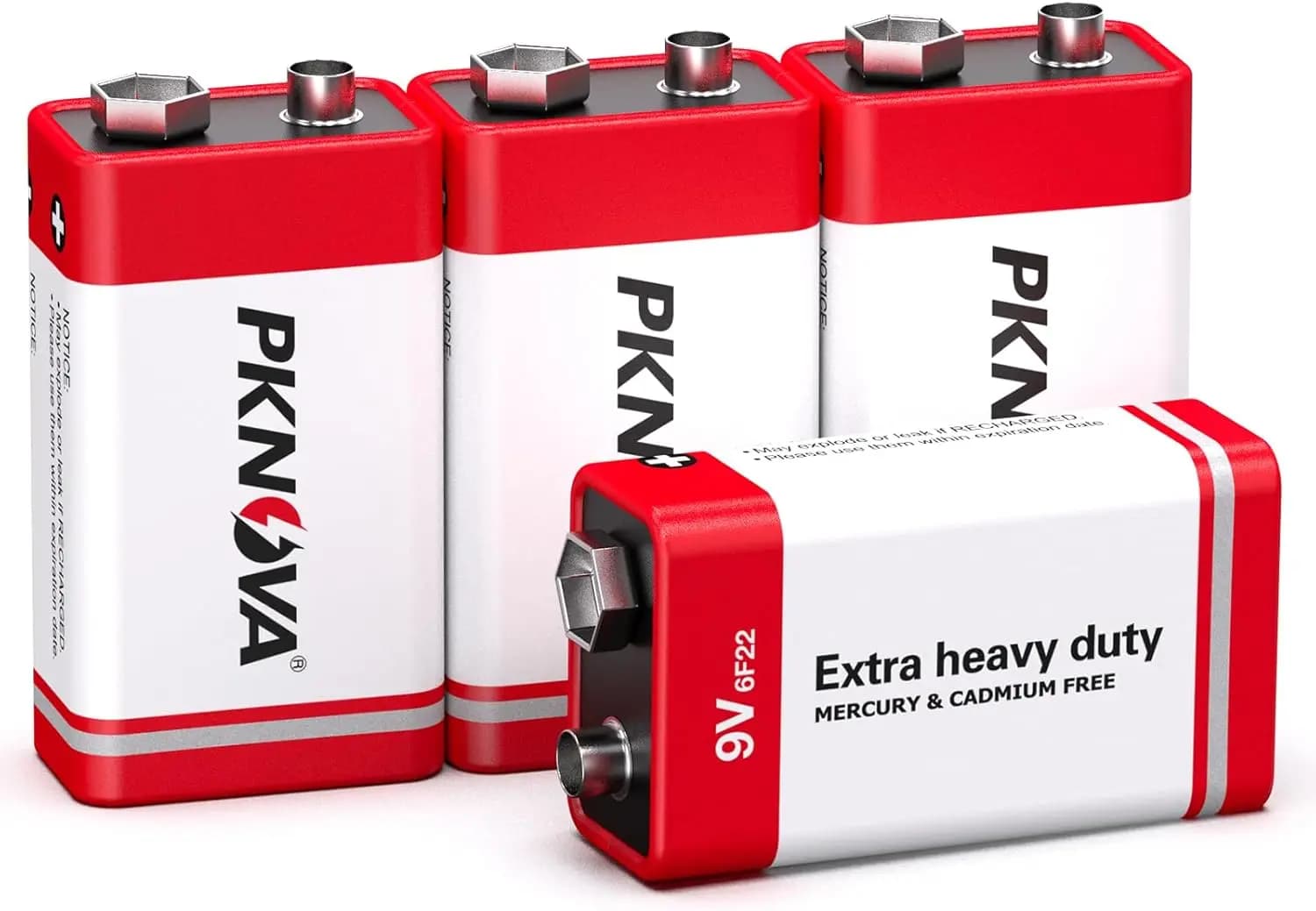 Batterie al carbonio da 9V per rilevatore di fumo, batteria quadrata 6F22 a lunga durata, confezione da 4