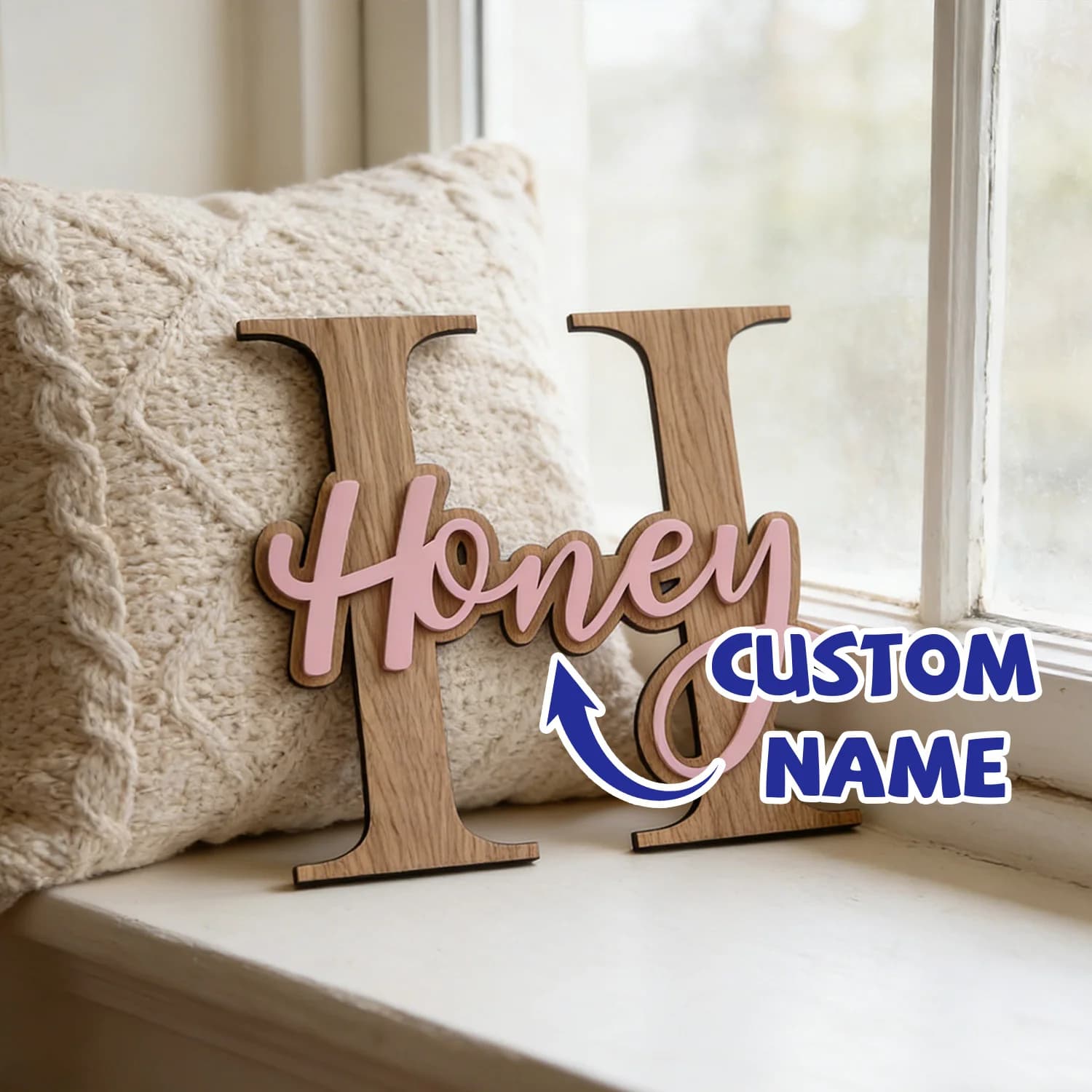 1 Pezzo Targa in Legno Personalizzata con Nome in Alfabeto Rosa, Decorazione per Parete di Casa, Ufficio, Porta, Fai-da-Te, Pitturabile, Regalo per Nascita, Compleanno, Matrimonio