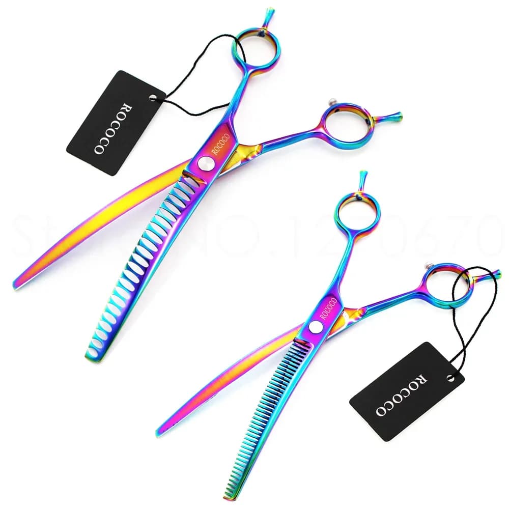Forbici per assottigliamento curve verso il basso per animali domestici da 6,5 "7" 8 pollici Cesoie per diradamento professionali per cani Shark Cesoie per diradamento gatti Kit per capelli per cani