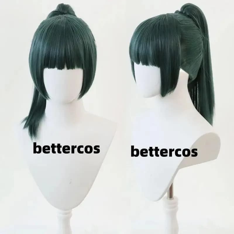 Parrucche Anime Maki Zenin Coda di cavallo verde scuro Capelli sintetici resistenti al calore Cosplay + Cappellino per parrucca + Occhialib;4.f'7;j,3'