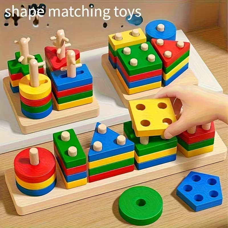 Giochi in legno Montessori Giocattoli per bambini Puzzle Geometria Giochi educativi Sviluppo dei bambini Giocattoli per l'apprendimento precoce per bambini 1 anno 2