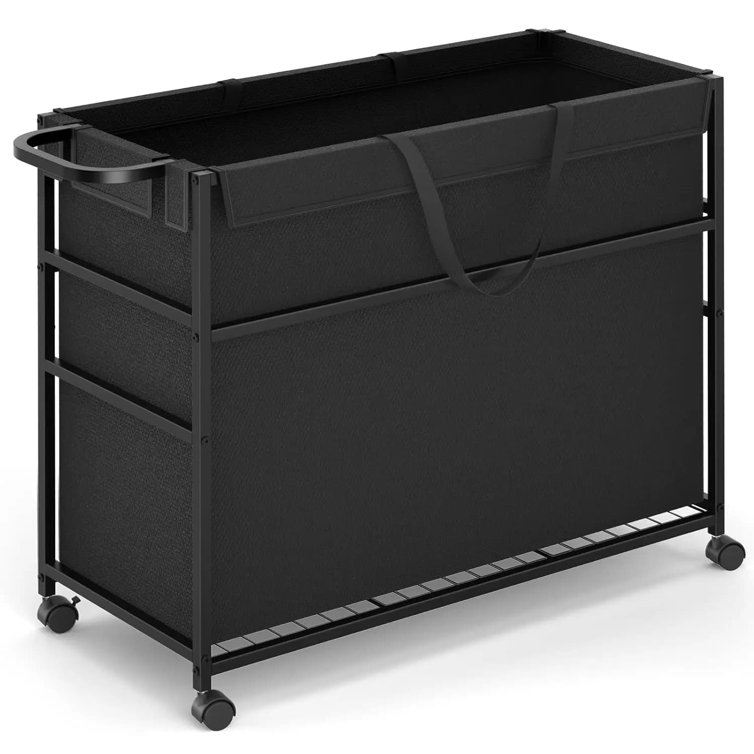 Carrello per Rifiuti da 51,5 Galloni con Ruote, Contenitore per Rifiuti Resistente per Ufficio, Hotel, Casa, Lavanderia o Riciclaggio, Nero
