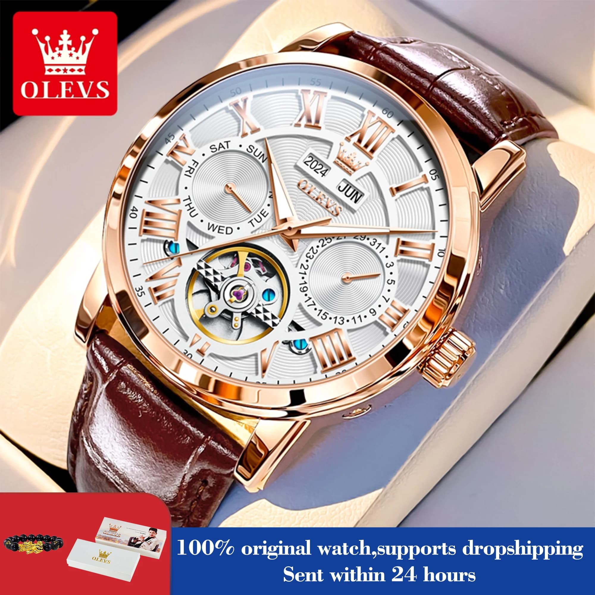 OLEVS 6668 Orologi automatici da uomo Orologio meccanico in scala romana per uomo Orologio da polso maschile originale con data automatica impermeabile delle migliori marche