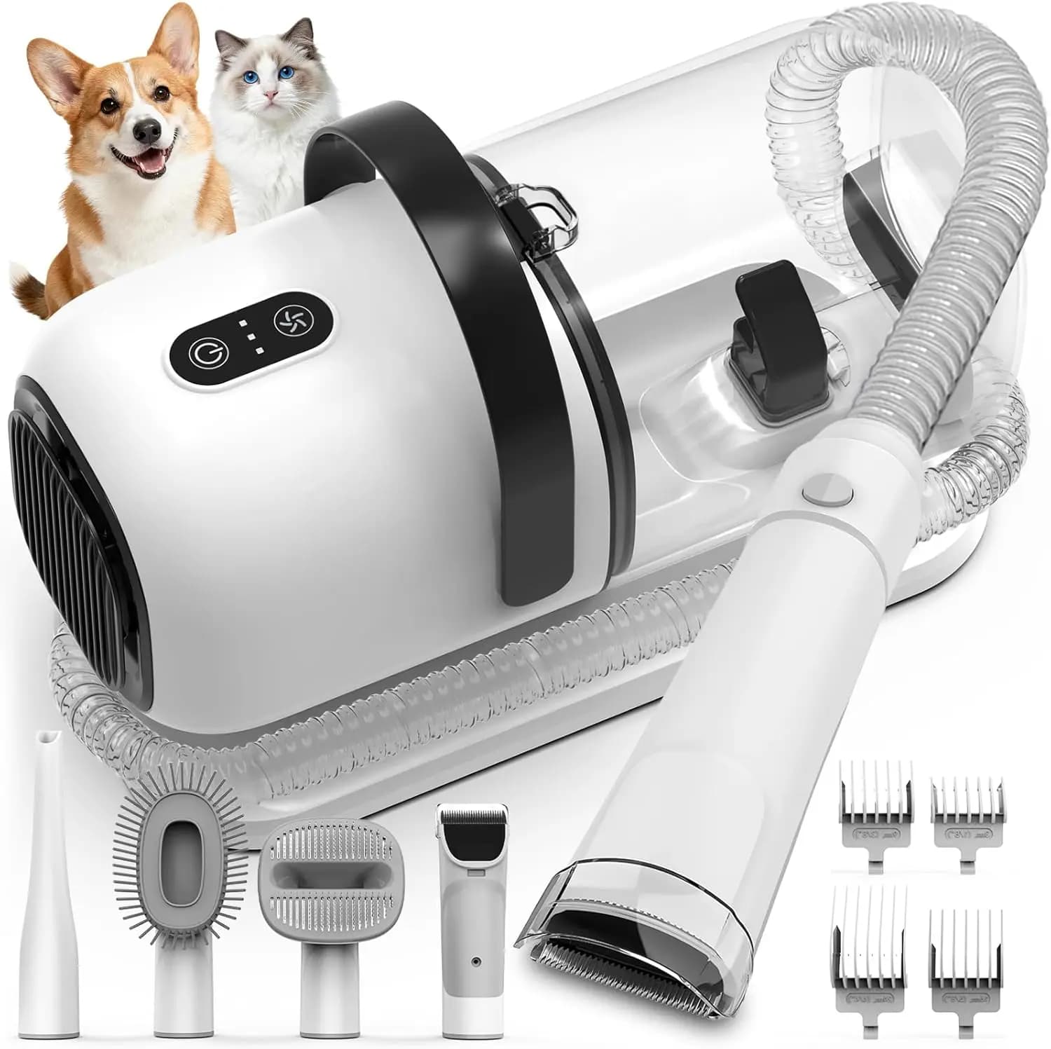 Kit Completo per la Toelettatura degli Animali Domestici con Tosatrice, Spazzola per la Rimozione del Pelo e Aspirapolvere Silenzioso per Cani e Gatti
