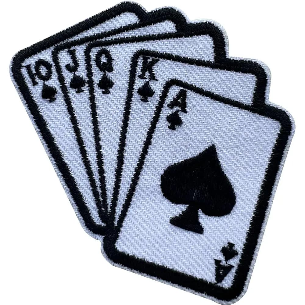 Patch Royal Flush, Misura 3 pollici, Toppe da cucire, Toppe in tessuto ricamate con carte da gioco divertenti per vestiti, jeans, zaini, cappelli, applicazioni