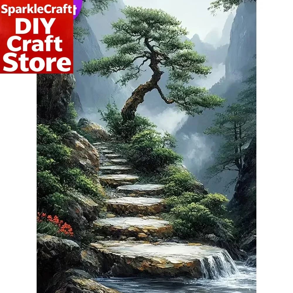 1 Pezzo Senza Cornice, Nuovo Arrivo, Pittura Diamantata Paesaggio con Alberi, Kit Fai da Te con Strass, Mosaico di Diamanti, Ricamo, Decorazione per la Casa