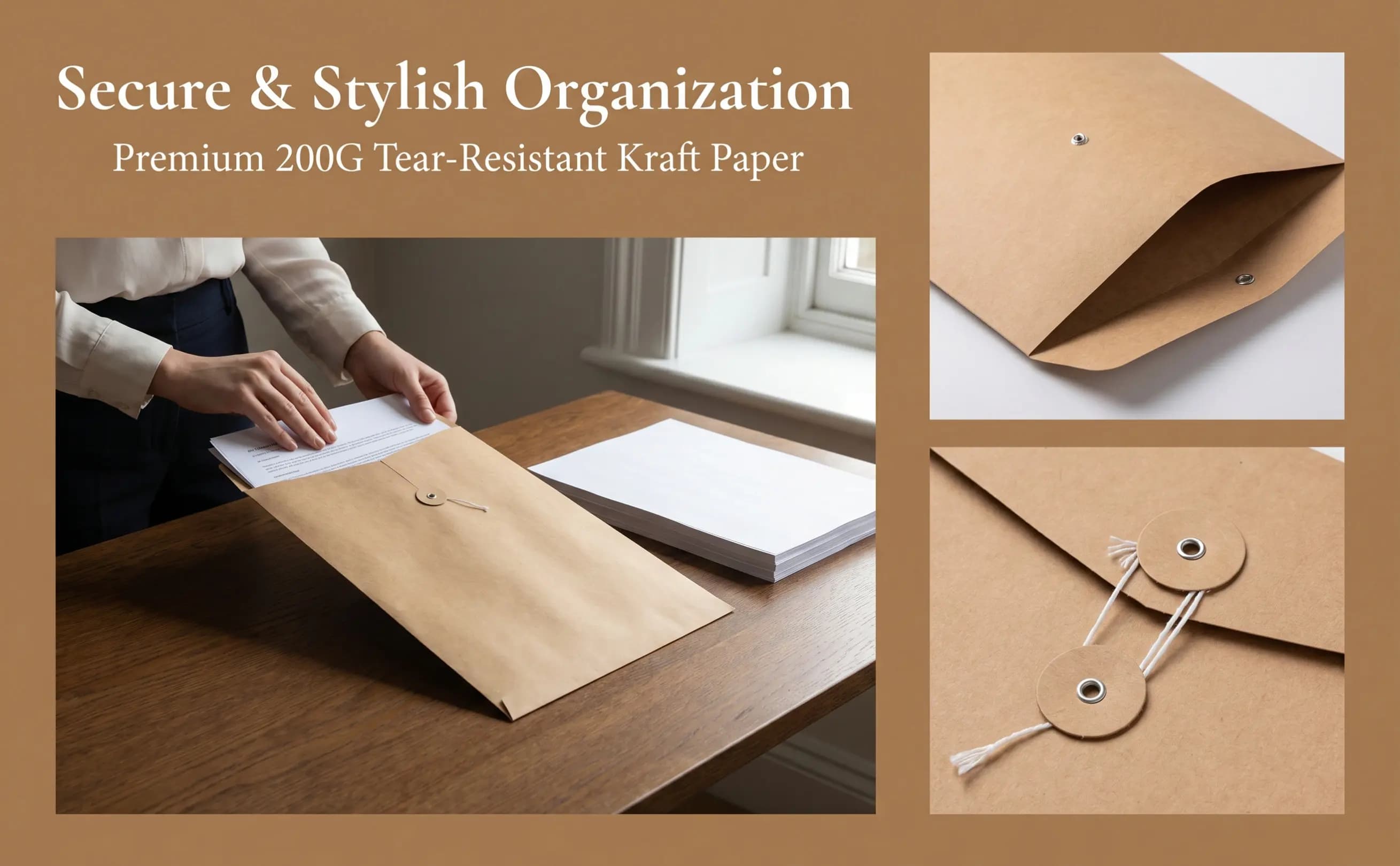 10Pcs Kraft Paper File Envelope String Tie Closure Document Organizer Folder for Office School Document Storage