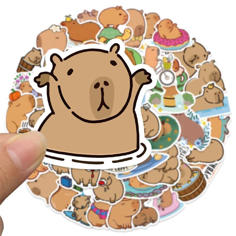 50 pezzi adesivi capibara adesivo animale simpatico cartone animato adesivo in vinile impermeabile per bottiglia d'acqua laptop chitarra bagagli per auto skateboard