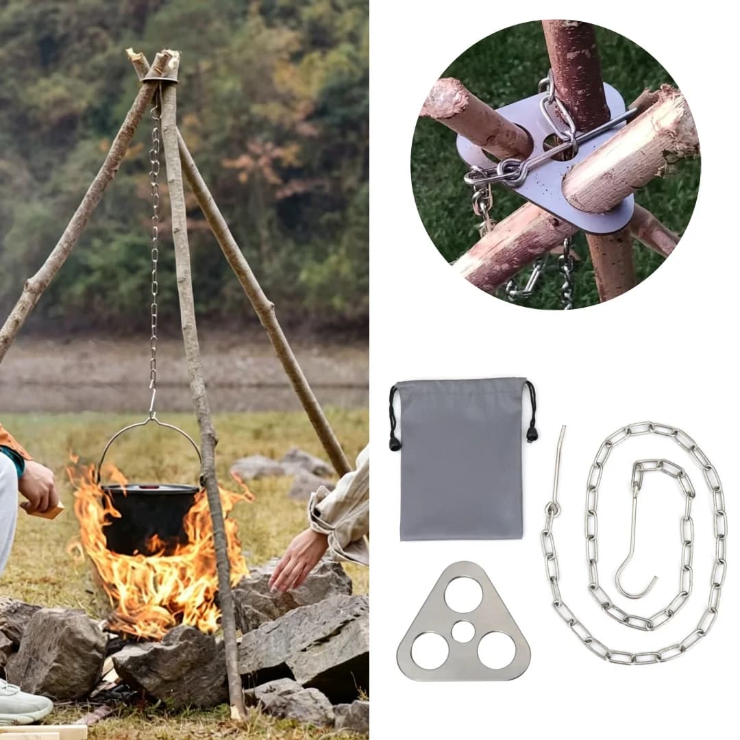 Adjustable Camping Tripod for Campfire Cooking, Outdoor Hanging Pot Rack, Stainless Steel Cookware Campfire Grill Accessories