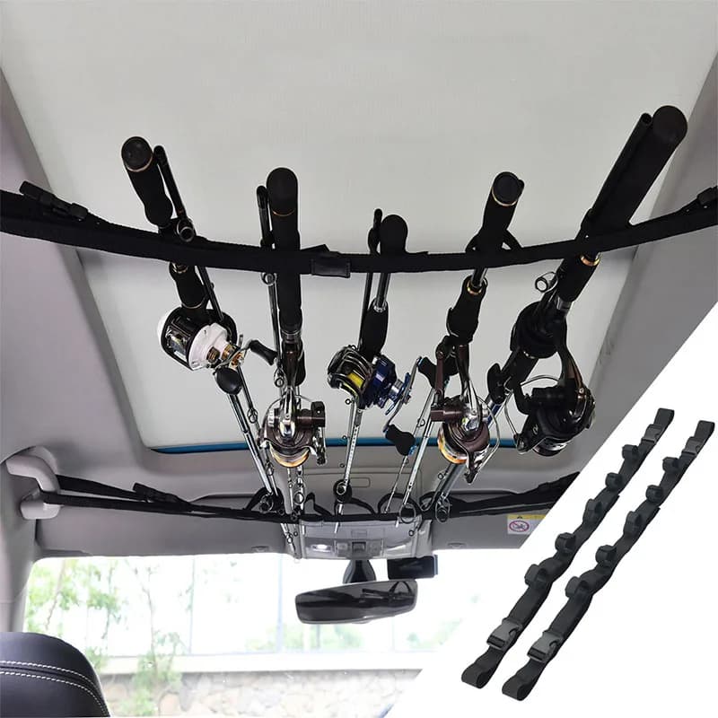 2PC Gancio portaoggetti per auto Cinghia Organizzatore interno Cinghia fissa per canna da pesca Spazio sul tetto Organizzatore di stoccaggio Corda di tensione Interno